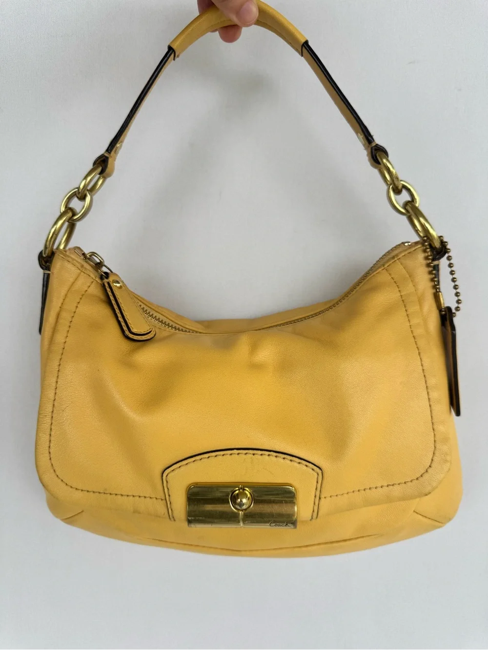 Coach Kristen Yellow Leather Shoulder Bag with Gold Hardware